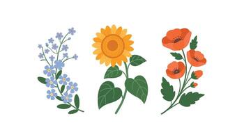 set of spring Easter flowers, flat style isolated on white background. vector