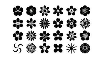 Black flower set feature abstract floral design silhouettes, and geometric patterns vector