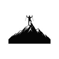 Silhouette of man hand up on the top mountain illustration isolated on white background vector