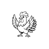 A cartoon chicken with wings spread out on a white background vector