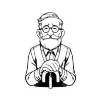 An old man with glasses and a beard is holding a cane vector