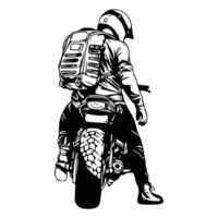 A man riding a motorcycle with a backpack vector