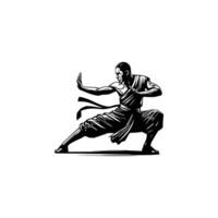 A man in a karate stance with a sword vector