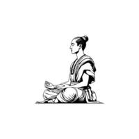 A black and white drawing of a man sitting in meditation vector