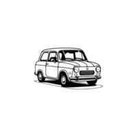 A black and white drawing of a small car vector