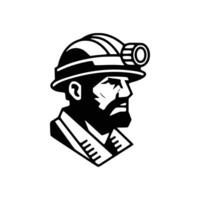 A black and white image of a man in a hard hat vector