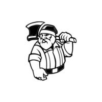 A black and white image of a lumberjack holding an axe vector