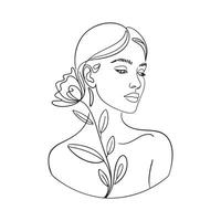 Elegant abstract one line drawing of a woman with floral element and minimalist aesthetic vector