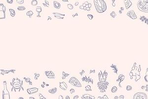 Mediterranean cuisine elements border with seafood, vegetables, and wine for culinary design vector