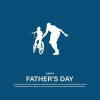 Happy father's day with silhouette of dad and daughter on the memory with blue banner template background vector