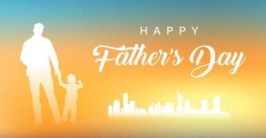 father's day with silhouette of dad and son on the memory of childhood with memory banner template background vector