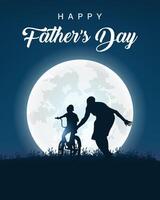 Happy father's day with silhouette of dad and daughter on the memory of childhood with blue banner template background vector