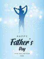 Happy father's day with silhouette of dad and son on the memory of childhood with blue background vector