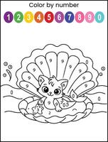 Color by Number Kitten in a Seashell vector