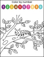 Color by Number Caterpillar on a Tree Coloring Page vector