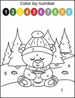 animal color by number math worksheet vector