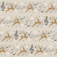 Seamless Christmas Music Notes And Reindeer For Gift Wrap Paper And Fabric Print vector