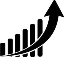 Graph with arrow icon. graph bars icon, success graph trending upwards flat design interface infographic, isolated on white background vector