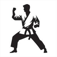 A karate man black silhouette on white background vector