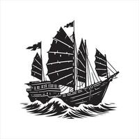 Junk Boat Cutout Silhouette for Crafts and Laser Cutting vector