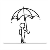 Child and Umbrella Silhouette Simple Line Drawing vector