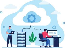 Cloud Server Data Management and Cyber Security Concept vector