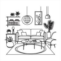 Living Room Coffee Table Outline Simple One Line Furniture Graphic vector