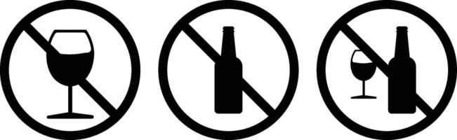no alcohol, no wine, no beer, No alcohol icon. Set of no alcohol signs. Do not drink alcohol in this area. No drink illustration. vector