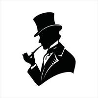 Retro Man Icon Silhouette of Gentleman Smoking a Pipe vector