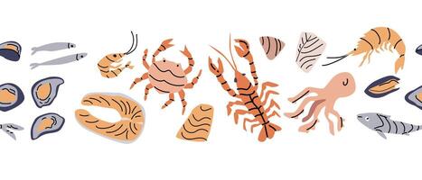Mediterranean cuisine variety with seafood and shellfish illustrations vector