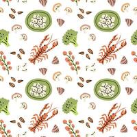 Mediterranean culinary pattern with seafood and vegetables for kitchen decor or menu design vector