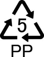 Plastic recycling symbol PP 5 , Plastic recycling code PP 5 , black design in trendy style. isolated on white background. industrial. illustration vector