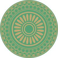 round Assyrian gold with green ornament. Circle, border, frame of Mesopatamia. Pattern, ring ancient East. vector