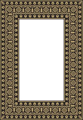 gold with black square Turkish national ornament. Ottoman border, frame. Ethnic floral rectangle, Seljuk Turks pattern. Decoration Sultan palaces.