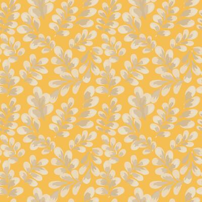 Seamless pattern featuring lush leaves on a bright yellow background. The vibrant, hand painted foliage creates a bold and refreshing botanical design, perfect for fabric, wallpaper