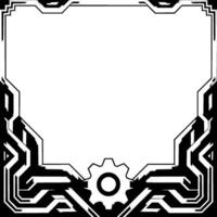 Futuristic Tech Frame With Gear Grayscale Geometric for Digital Aesthetics vector