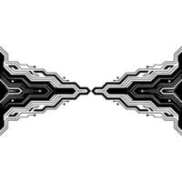 Abstract Tech Circuit Board Symmetric, Futuristic, Black White vector