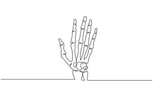 Continuous line drawing of hand skeleton, Black and white minimalist illustration of Halloween concept drawing. vector