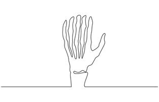 Continuous line drawing of hand skeleton, Black and white minimalist illustration of Halloween concept design. vector