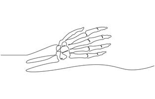 Continuous line drawing of hand skeleton, Black and white minimalist illustration of Halloween concept design vector