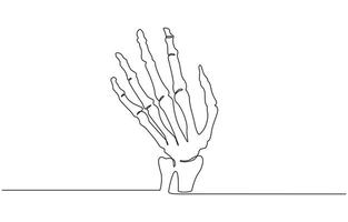 Continuous line drawing of hand skeleton, Black and white minimalist illustration of Halloween concept vector