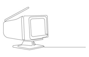 Line art drawing of a retro television with antenna vector