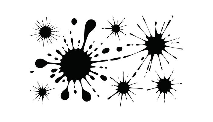 Black Ink Splatter Set Grunge Paint Drip and Splash Silhouettes