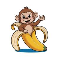 Cute cheerful Monkey in a Banana vector