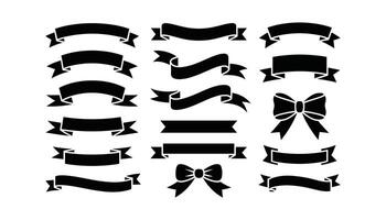 Set of Black Ribbons, Banners and bow Design Elements on white background vector