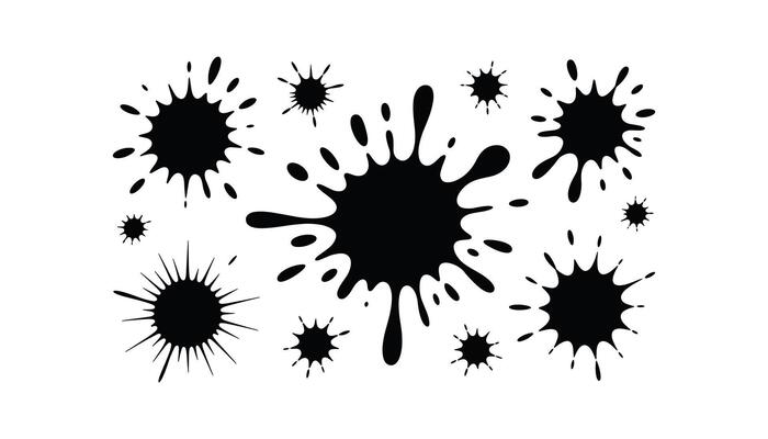 Black Ink Splatter Set Grunge Paint Blots Isolated on White Background