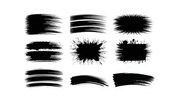 Set of Grunge Black Brush Strokes and Ink Splatters Elements illustration isolated on white background vector