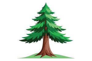 Majestic Evergreen Tree Standing Tall Against White Background, Serene Nature Illustration, Peaceful Forest Scene - Professional digital artwork with vibrant colors and detailed composition vector