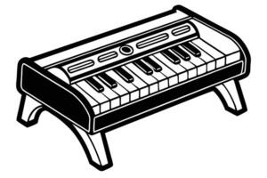 Stylish Vintage Electronic Keyboard Instrument, Playful Music Creation in Retro Setting, Nostalgic Black and White Illustration vector
