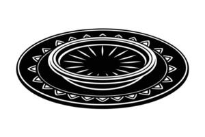 Elegant Black and White Decorative Plate Design A Striking Image of a Circular Dish with Intricate Border, Isolated on White Background vector